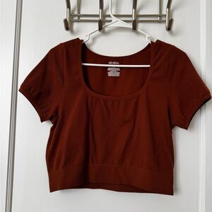 wild fable Scoop Neck Ribbed Crop Top in Brown
